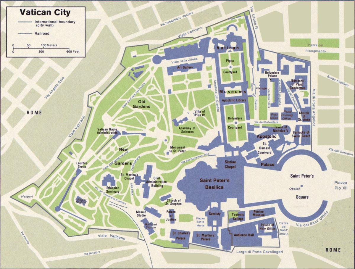 地図のバチカン市および周辺地域
